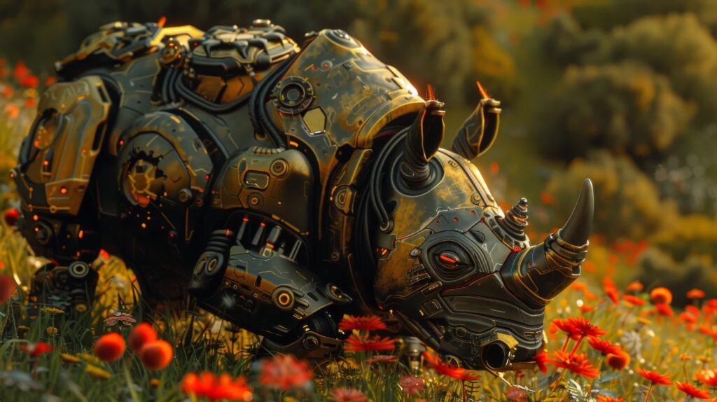 PlayStation Plus May Picks: Explore Ark, Balatro, and Warhammer 40K Boltgun 2 view rhinoceros animal with futuristic robotic parts