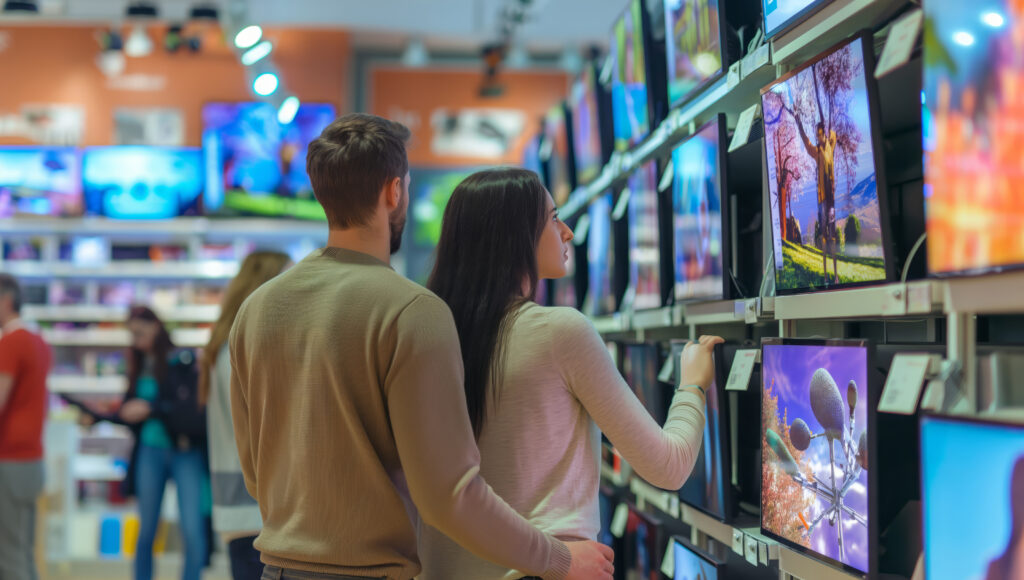 Amazon and Roku Team Up to Combine Connected-TV Ad Audiences 1 couple examining televisions store