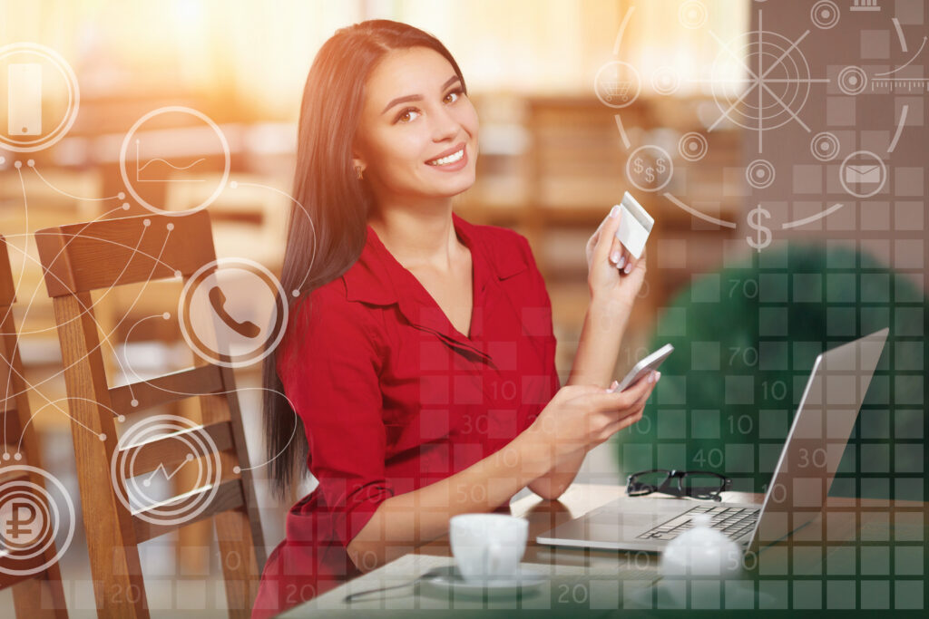 Apple Unveils Sleek and Elegant New Software Design 2 smiling woman with card mobile